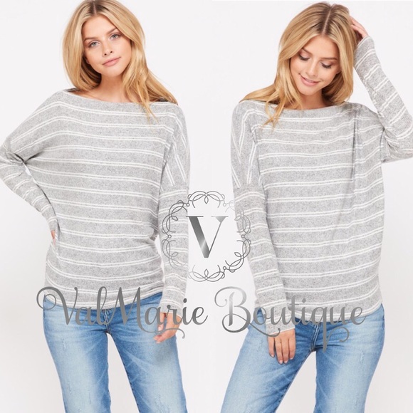 Grey striped off shoulder top - Picture 4 of 4